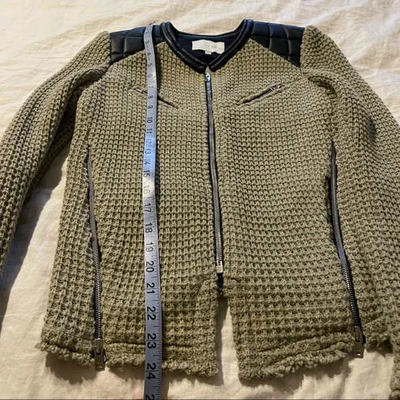 IRO Taupe Ceylona Knit Jacket with Leather Trim Blazer - Picture 10 of 11